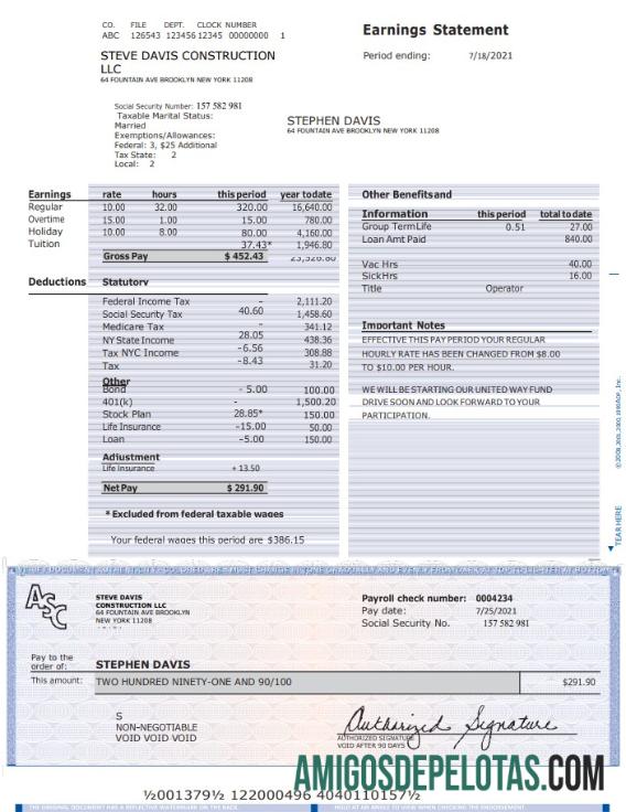 Demonstração de resultados da Construction LLC exemplo